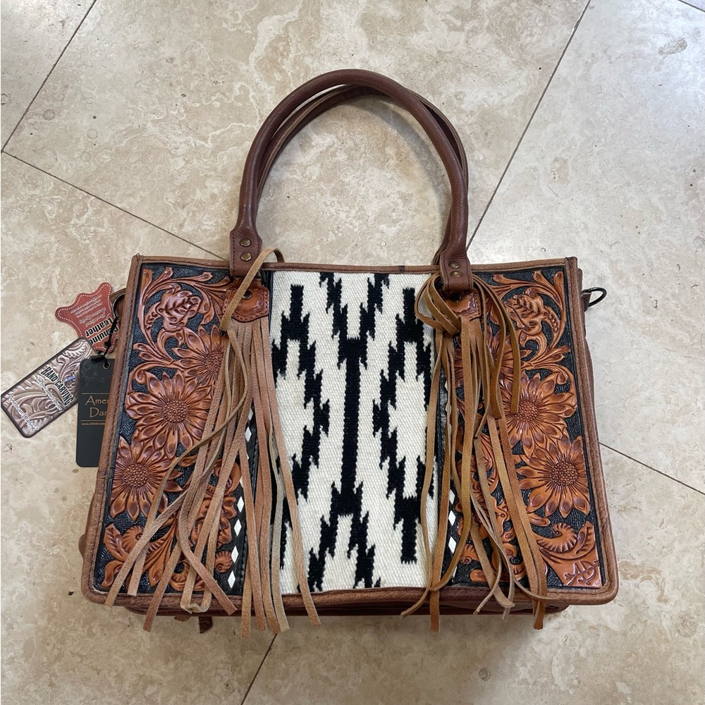 American Darling New Leather Tooled Tote Bag